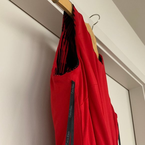Calvin Klein Fit & Flare Velvet Scuba Dress, Red - Picture 10 of 14